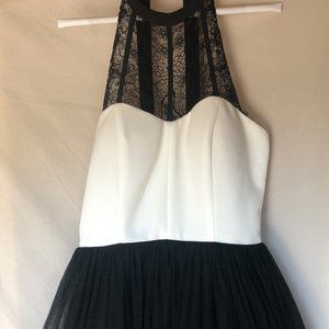 White & Black Skater Halter Dress
